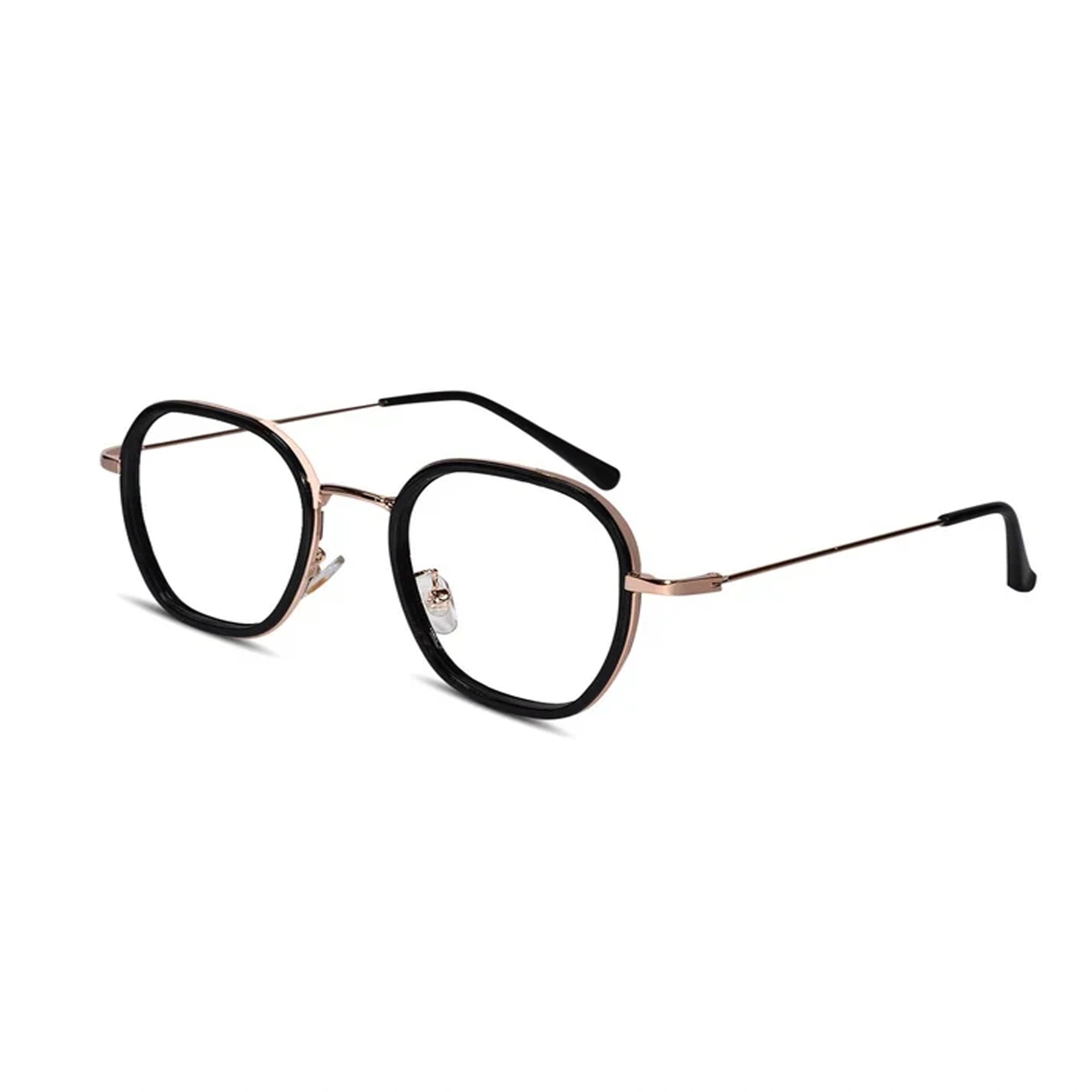 Black Rose Gold Full Rim Hexagonal Eyeglasses LKS2207-BLK