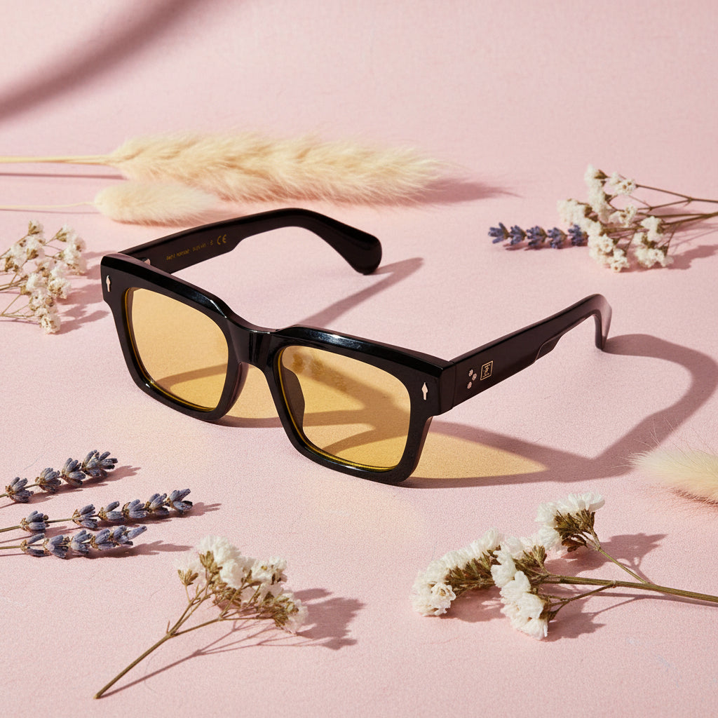 Vintage | Black Bold Wayfarer Yellow Sunglasses For Men & Women LKS3804-BLK