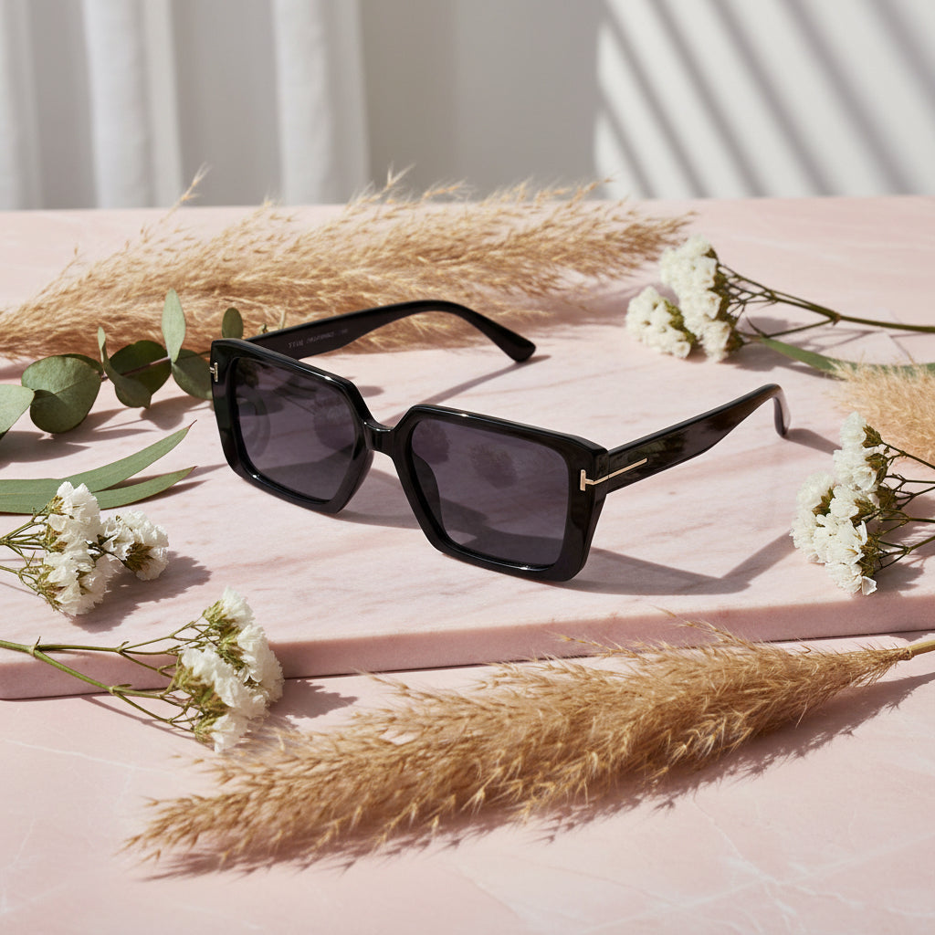Black Bold Full Rim Square UV Protected Sunglasses LKS53102-BLK