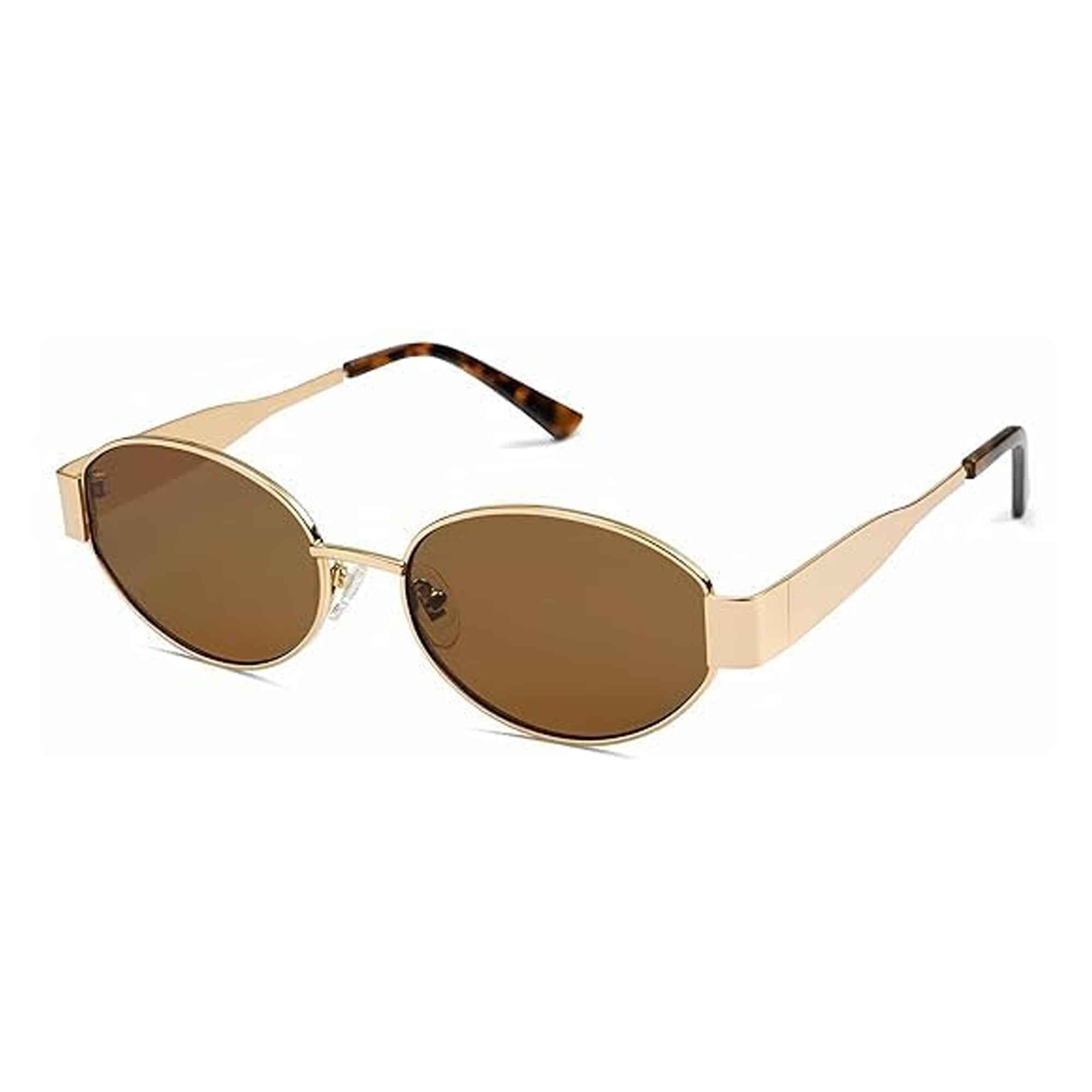 Retro Golden Oval Sunglasses for Women & Men LKS2810-BRN-GOLD