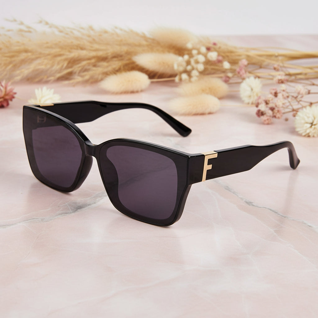 Black Rectangular Sunglasses For Men & Women LKS53019-BLK