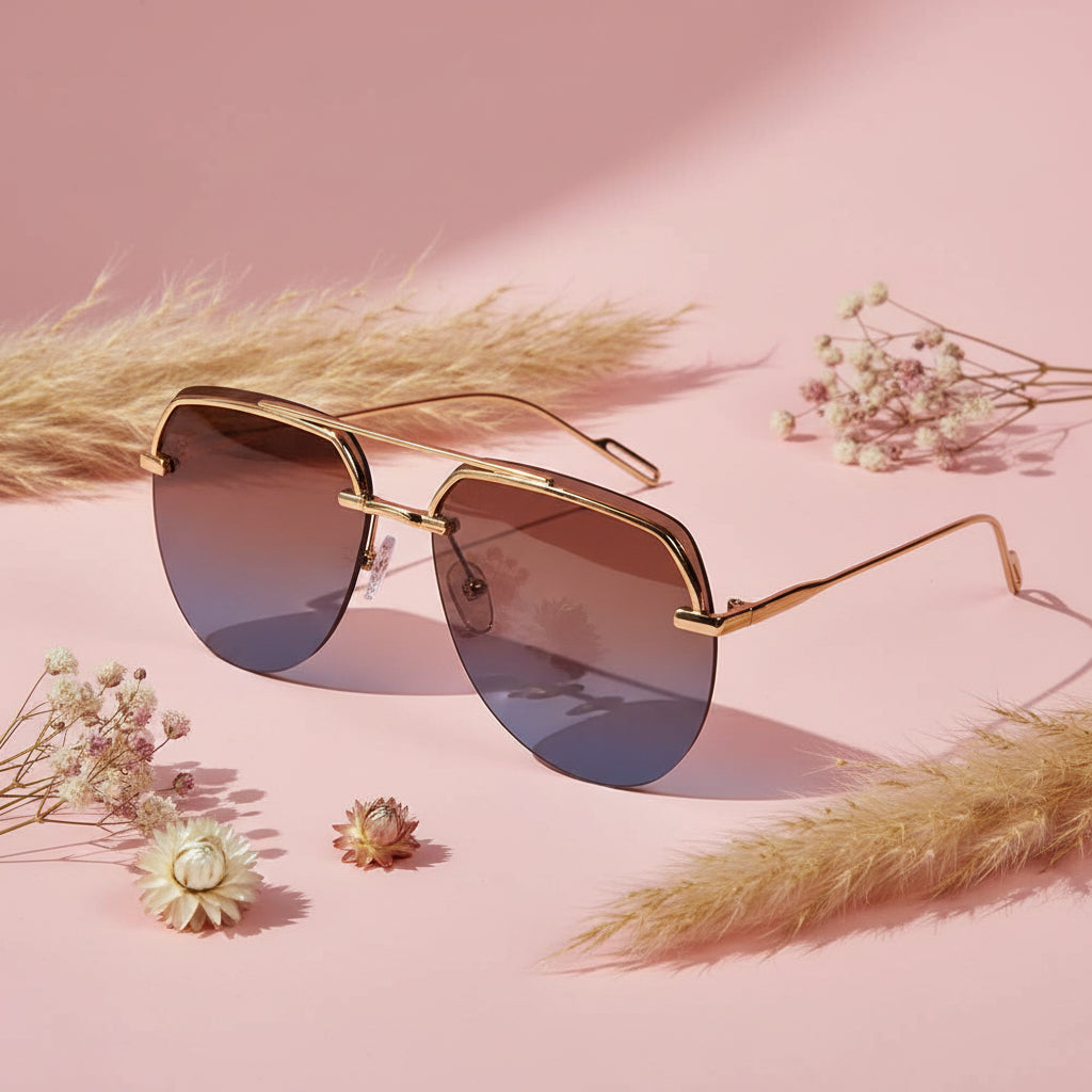 Sleek Rimless Aviator Sunglasses For Men LKS7248-BLU