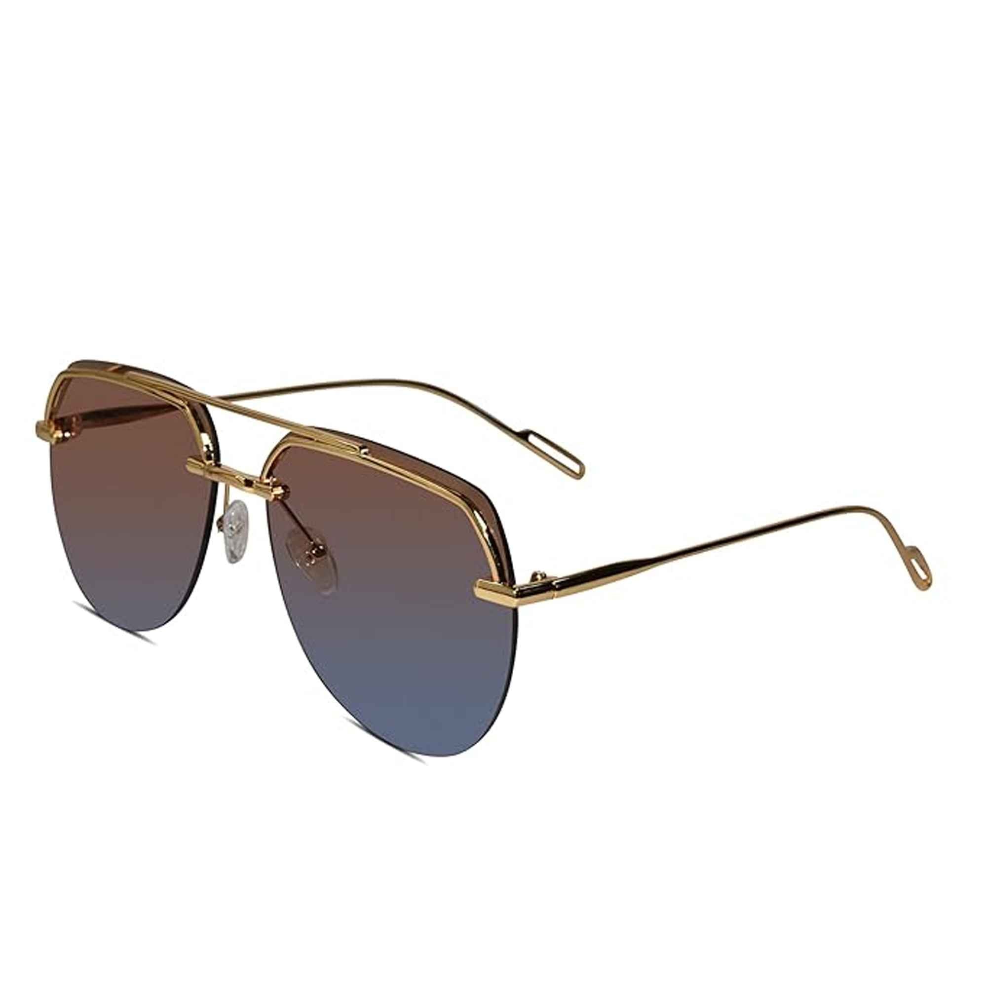 Sleek Rimless Aviator Sunglasses For Men LKS7248-BLU