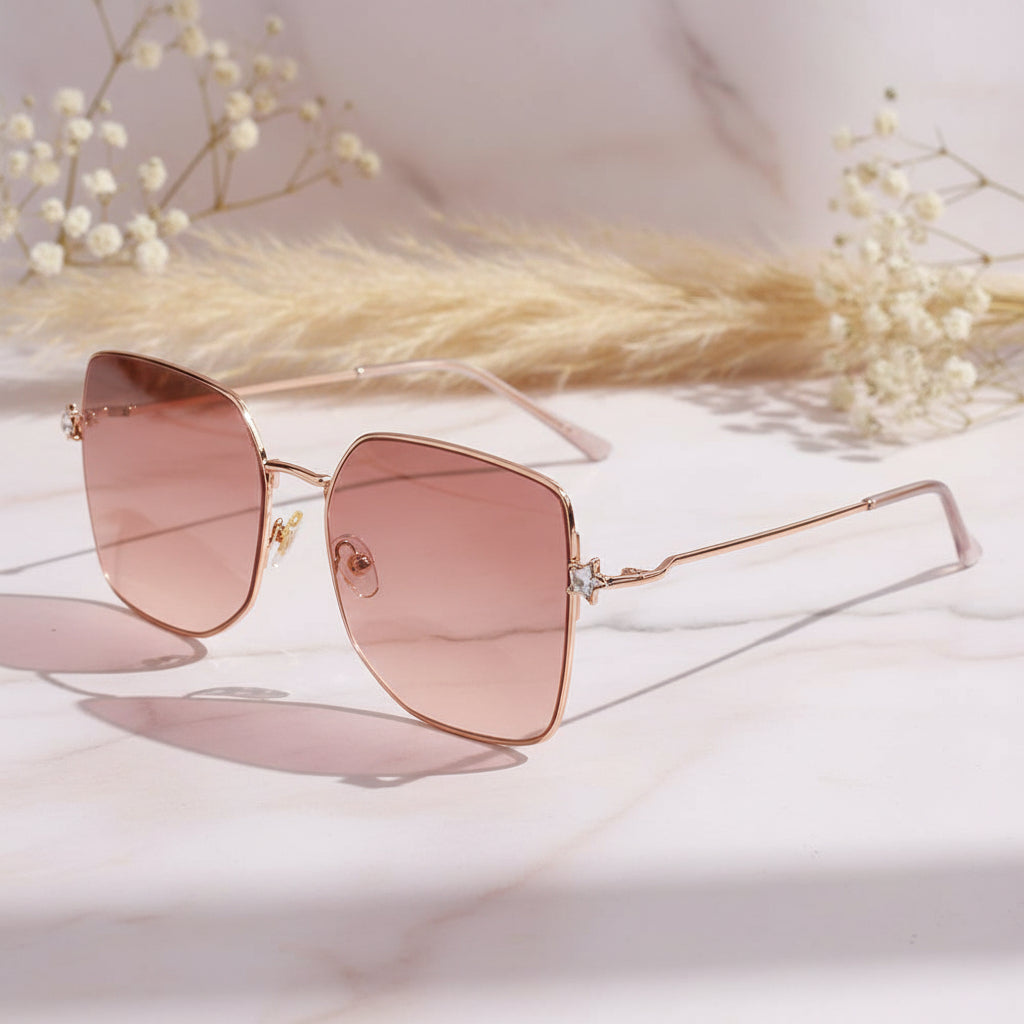 STAR | Metal Sleek Oversize Square Sunglasses For Women ELS7514-ORG