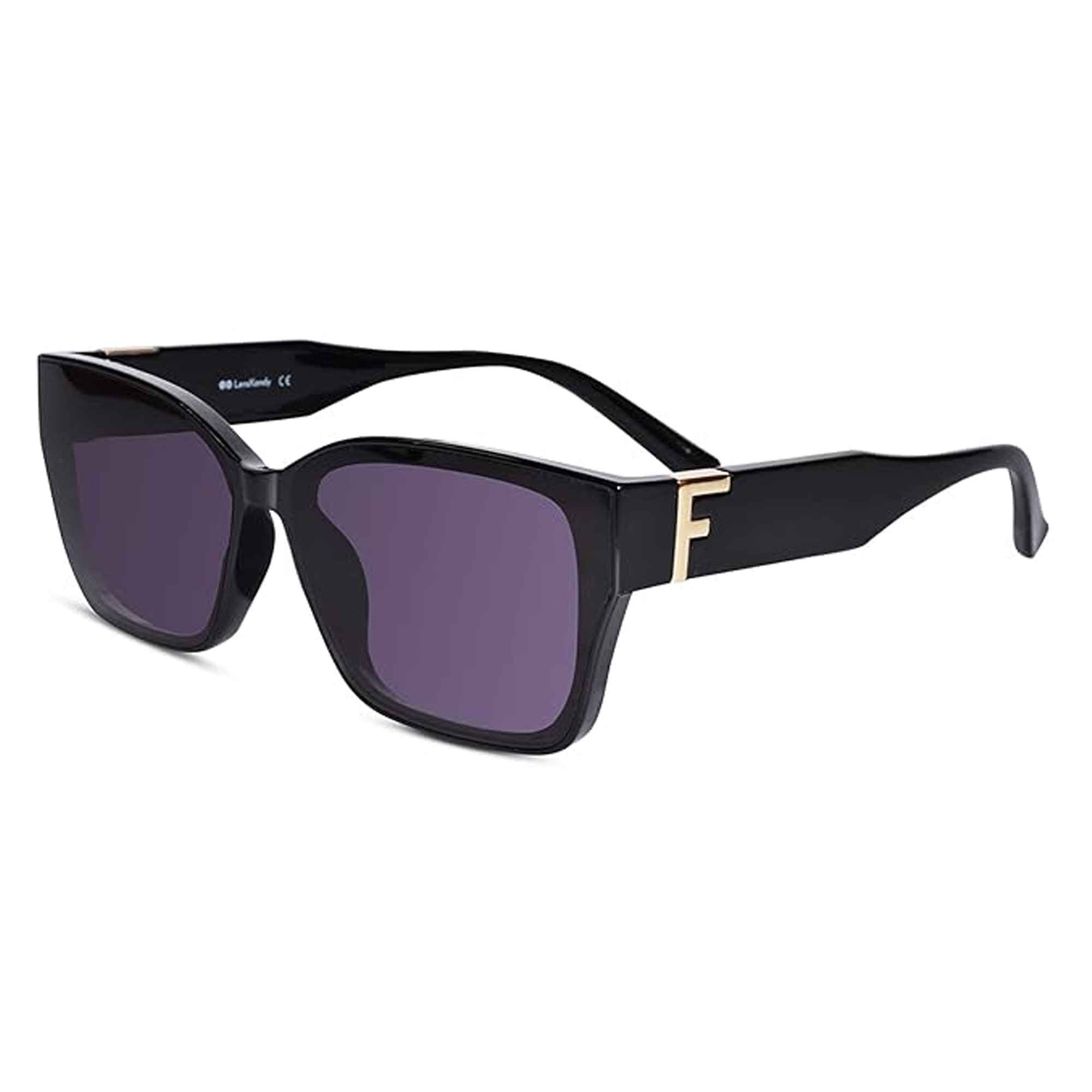 Black Rectangular Sunglasses For Men & Women LKS53019-BLK