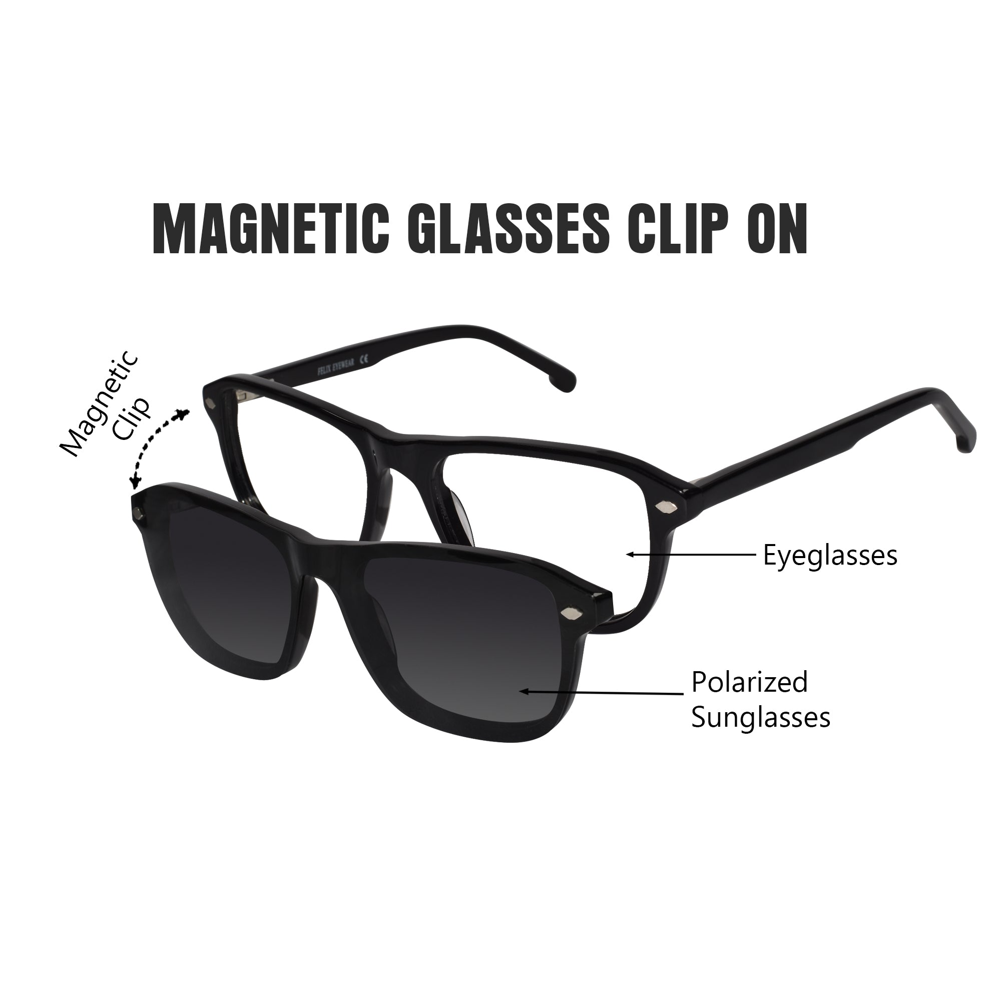 Black clip on Eyeglasses for Men & Women