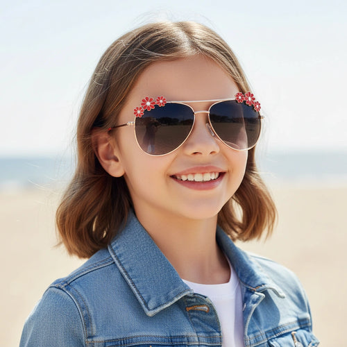 Aviator Floral Sunglasses  For Girls LKSK0003-RED-BLK