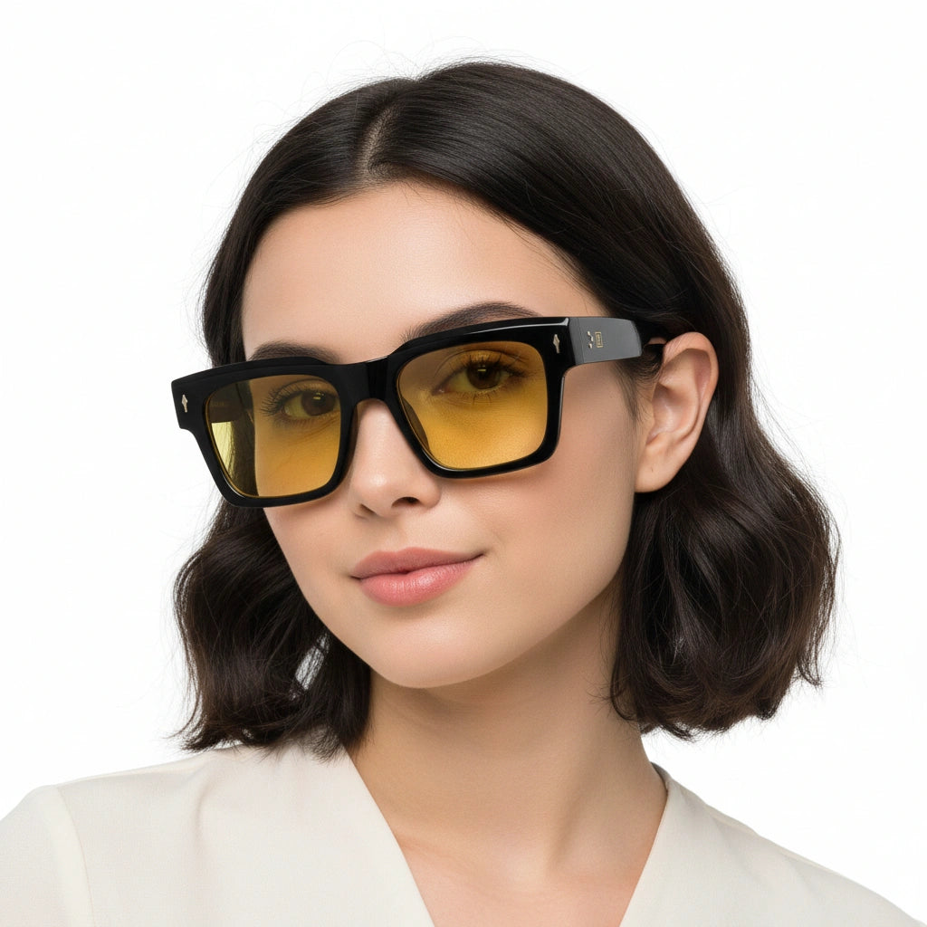 Vintage | Black Bold Wayfarer Yellow Sunglasses For Men & Women LKS3804-BLK