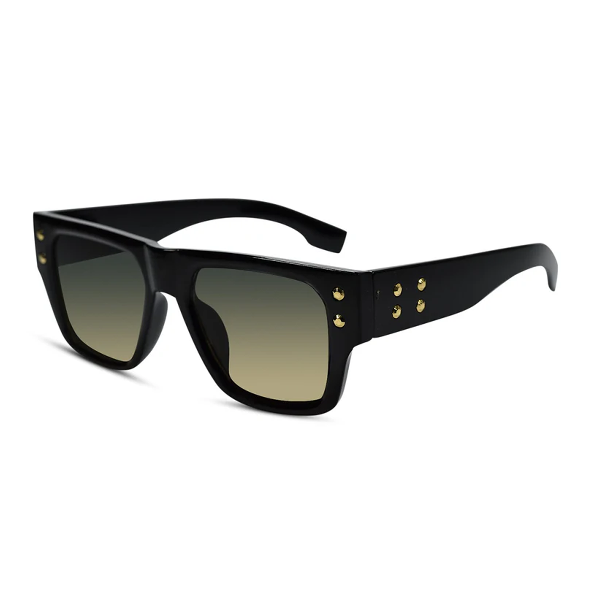 Stylish Bold Black with Green Tint Rectangular Sunglasses For Men LKS9145-BLK
