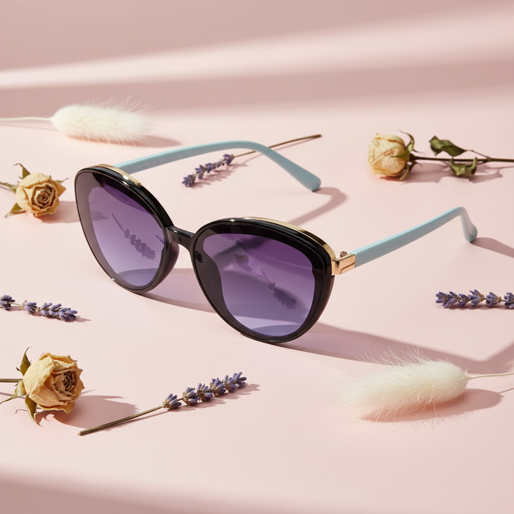 Designer Cat Eye Black-Green Sunglasses For Women LKS53047-BLUE