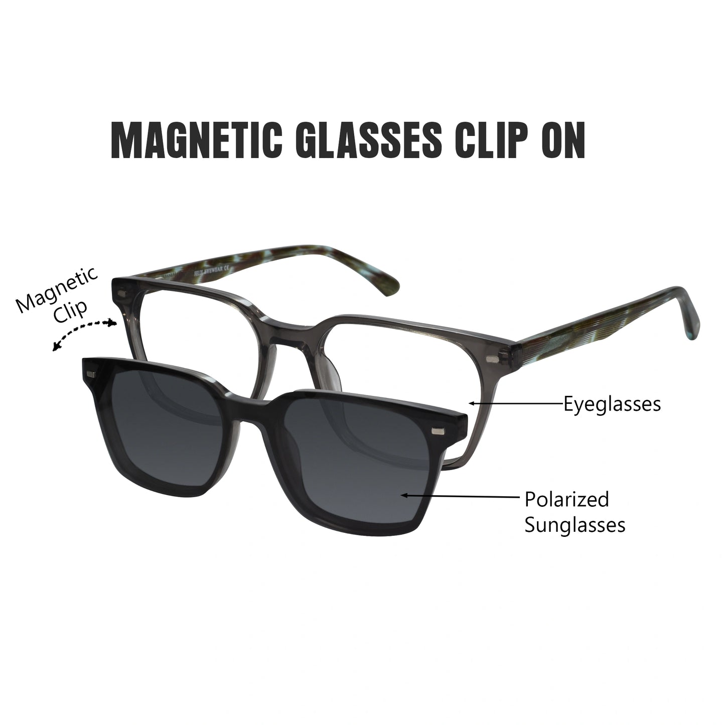 Animal Print Magnetic Clip On Eyeglasses For Men & Women