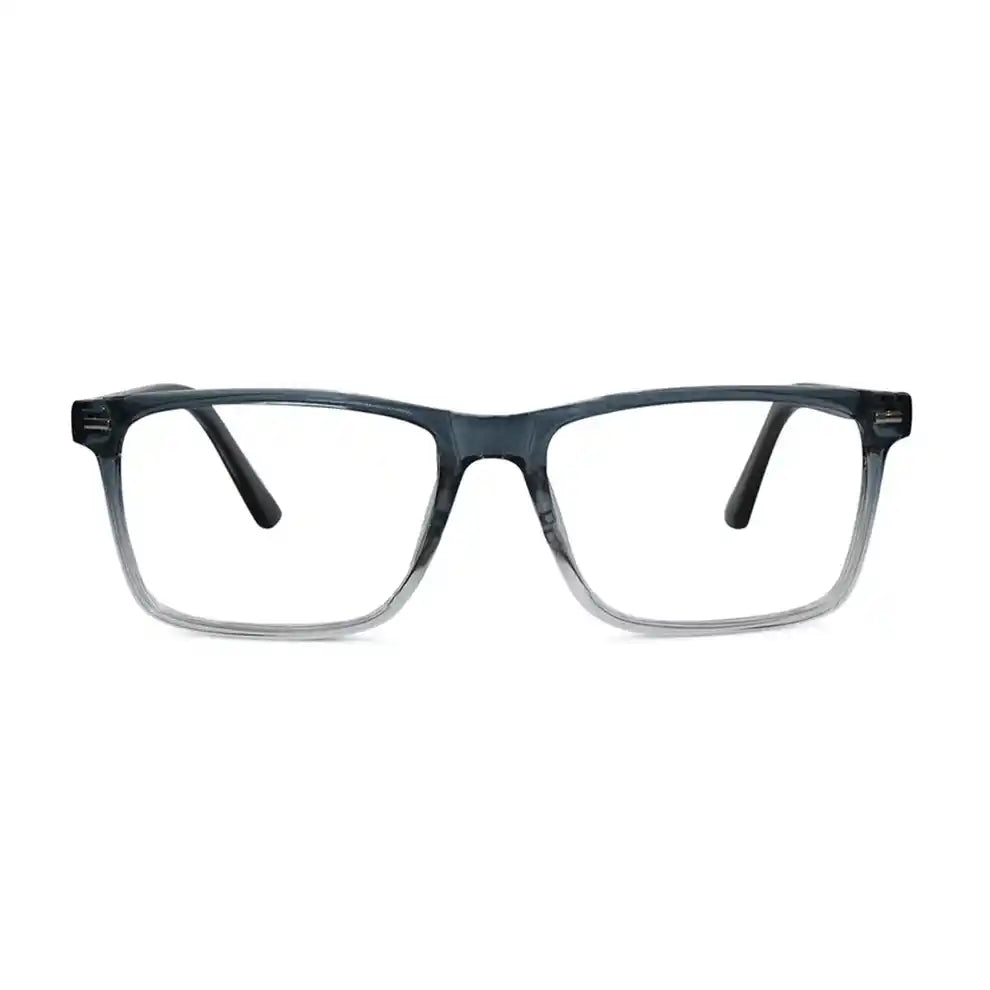 "Front view of Dual Tone Crystal Blue Rectangle frame reading glasses with a clear bottom half. Modern and fashionable full-rim eyewear design. Reduce the digital eye strain easily