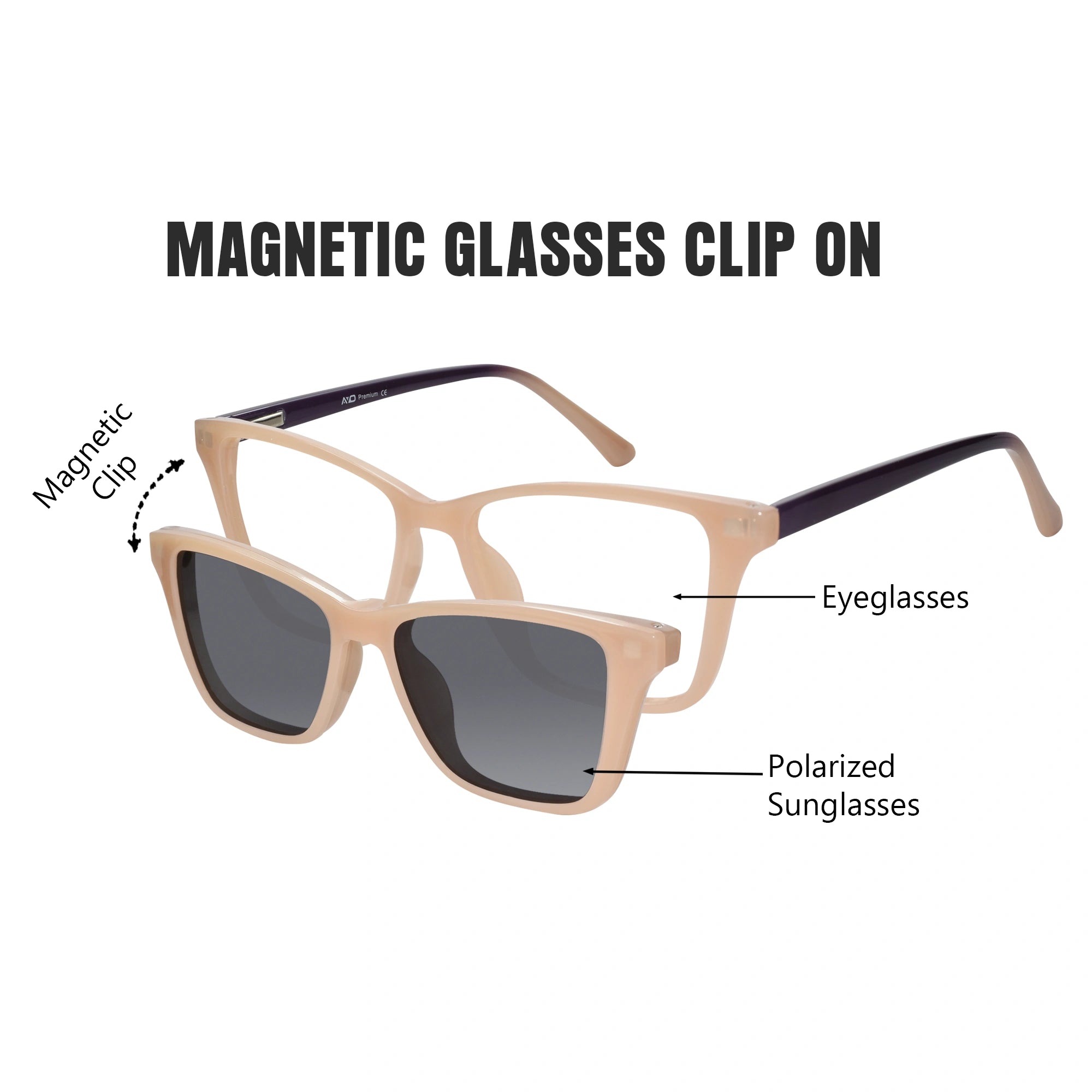 Shiny Cat eye Pink Clip On Eyeglasses For Women