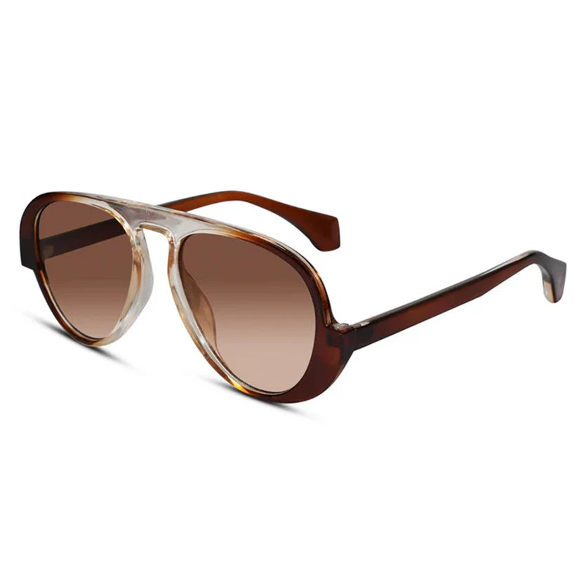 Dual Tone Stylish Avaitors  Brown Sunglasses For Men Women LKSM488-BRN
