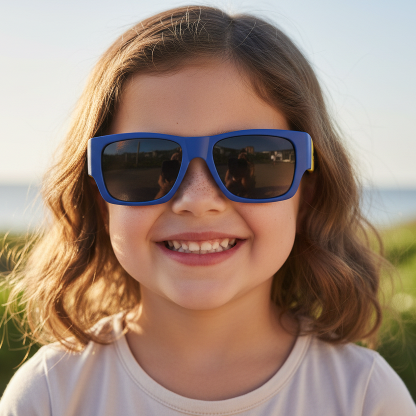 Rectangle Blue Kids Sunglasses LKSK8869-BLU-YLW