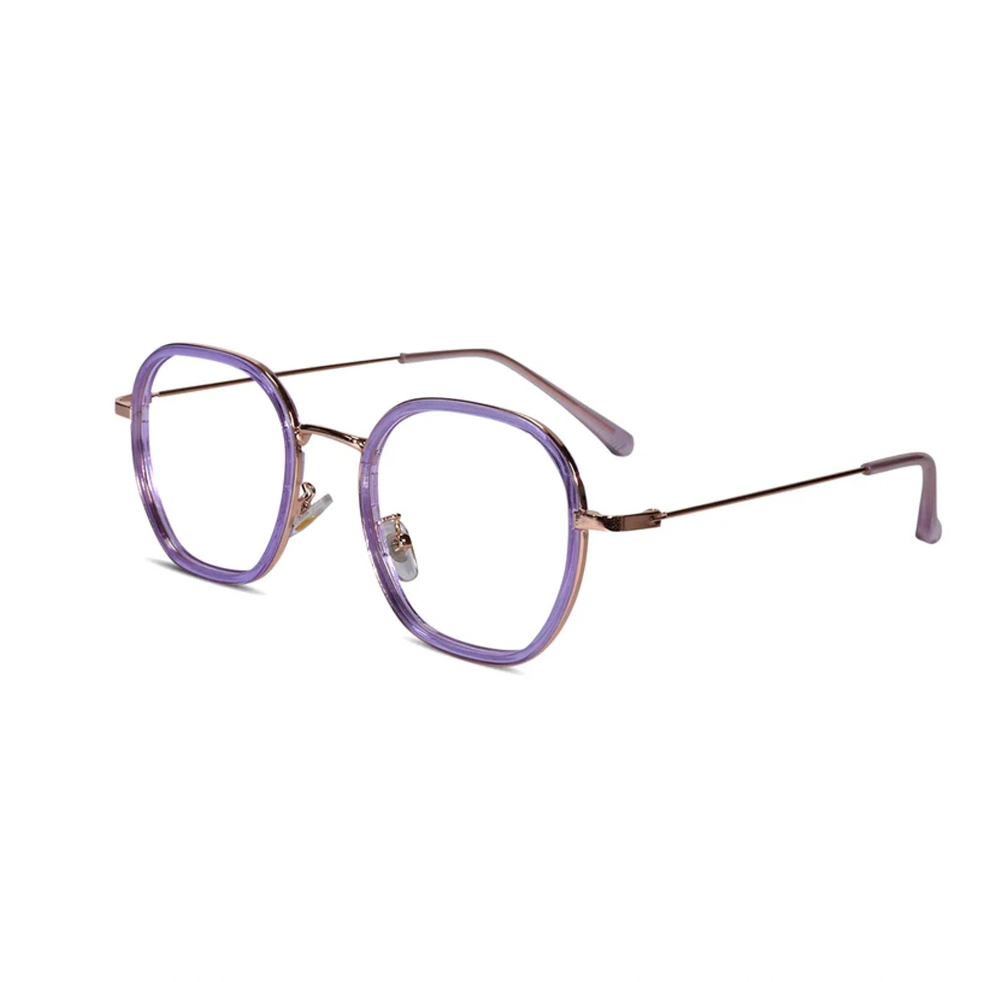 Purple Rose Gold Full Rim Hexagonal Eyeglasses For Women LKS2207-PURPL