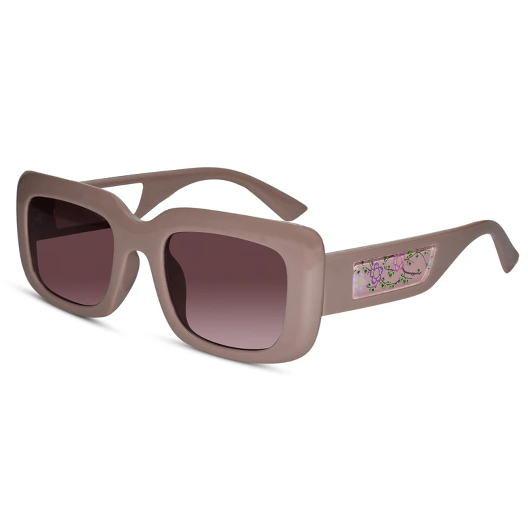 Brown Designer Floral Rectangular Sunglasses For Women