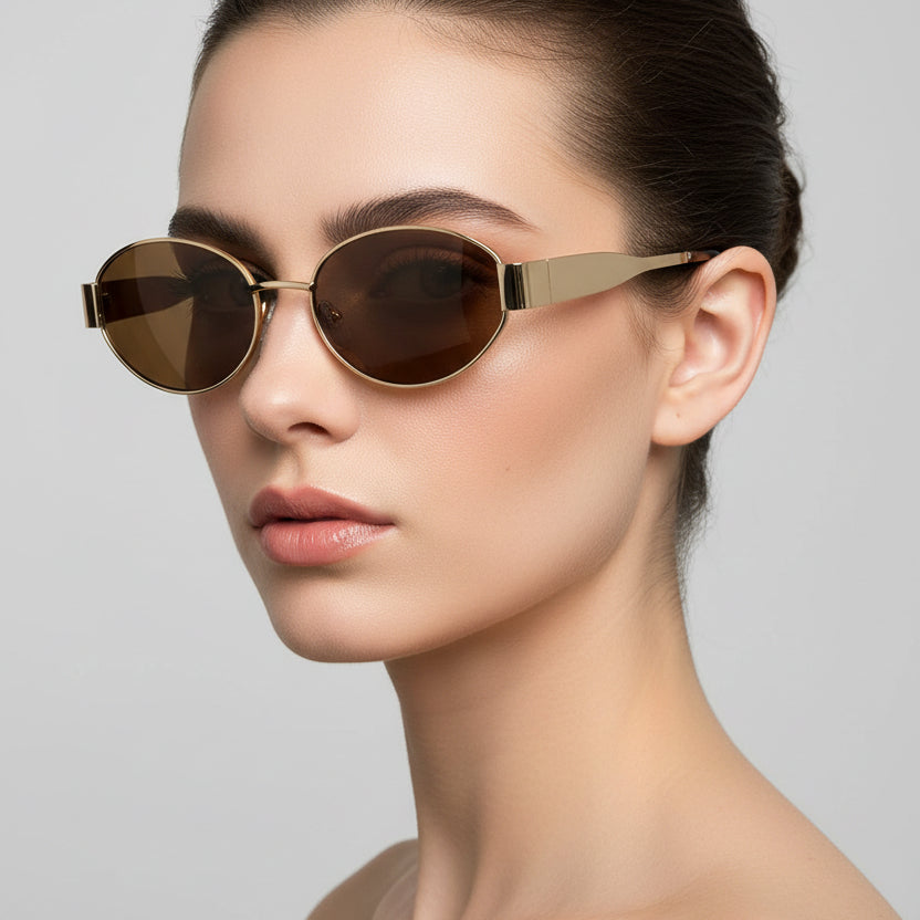 Retro Golden Oval Sunglasses for Women & Men LKS2810-BRN-GOLD