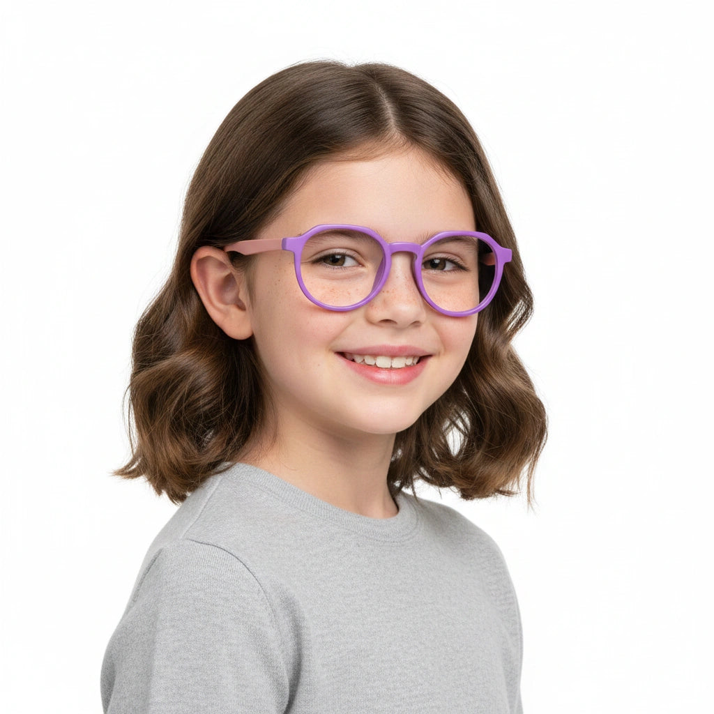 Light Weight Purple Hexagonal Eyeglasses for 6-12 Yrs LKS1036-PURPL