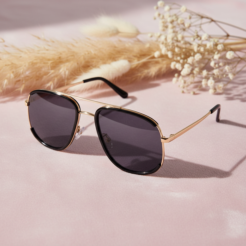 Designer Aviator Pilot Golden / Black Sunglasses For Men & Women LKS1759-BLK