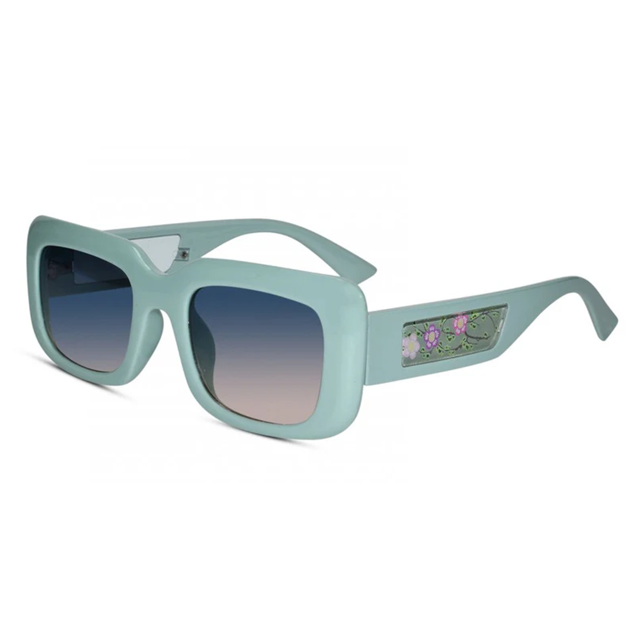 Green Floral Designer Rectangular Sunglasses For Women