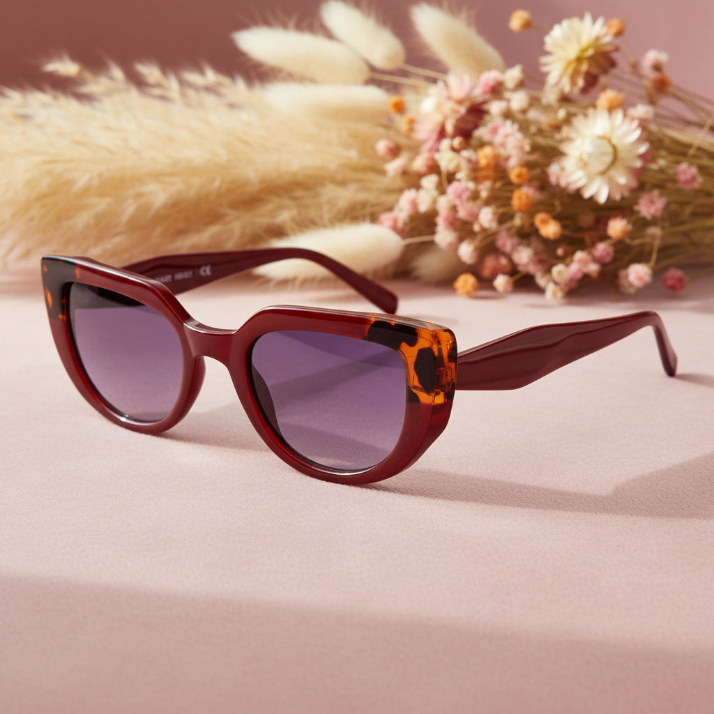 Cat Eye Wine Red Sunglasses for women LKS22014-RED