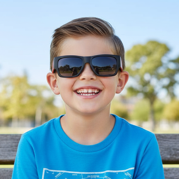 Matt Black  Rectangle Blue Kids Sunglasses LKSK8869-BLK-RED