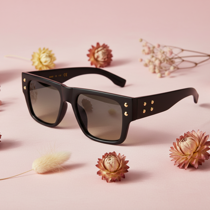 Stylish Bold Black with Green Tint Rectangular Sunglasses For Men LKS9145-BLK