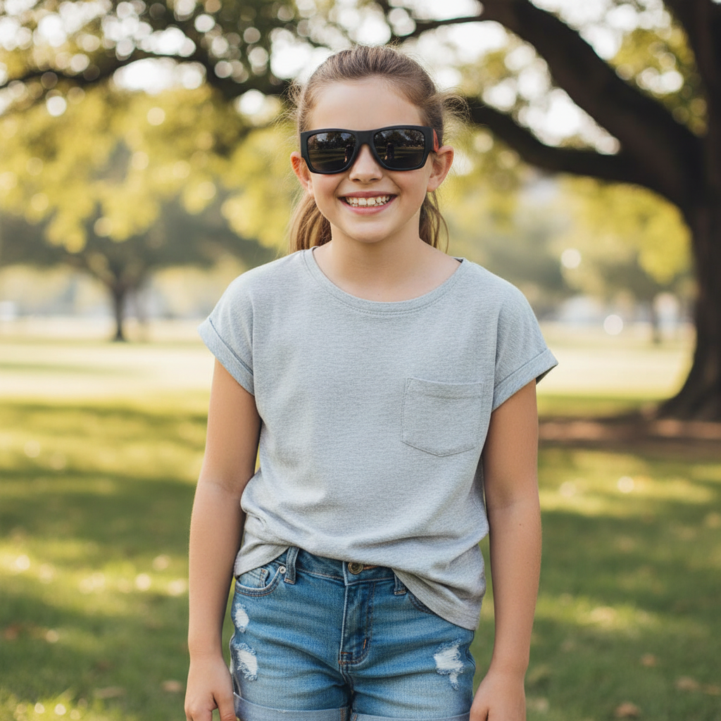 Matt Black  Rectangle Blue Kids Sunglasses LKSK8869-BLK-RED