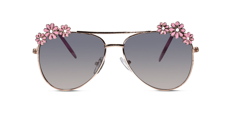 Aviator Kids sunglasses with pink temple gray glasses