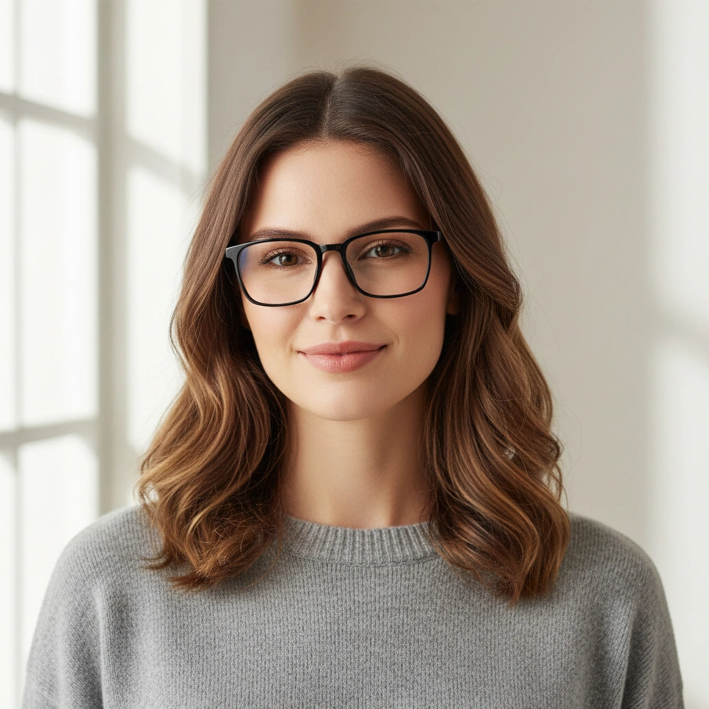 Crystal Black Full Rim Rectangle Eyeglasses For Men & Women LKS7130-BLK