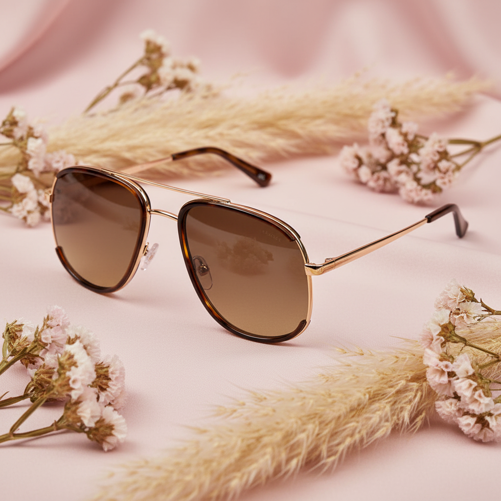 Gold Aviator Sunglasses For Men and women LKS1759-BRN