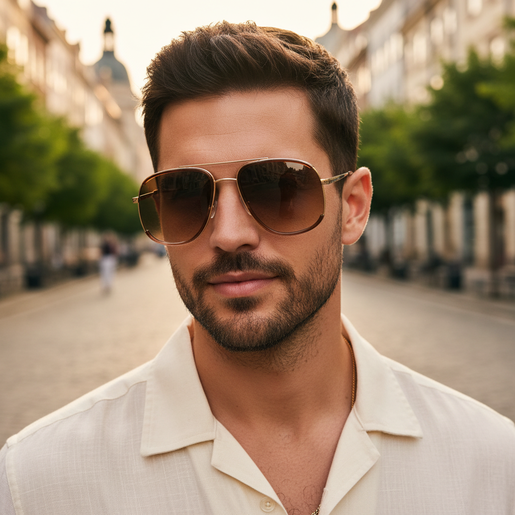 Gold Aviator Sunglasses For Men and women LKS1759-BRN