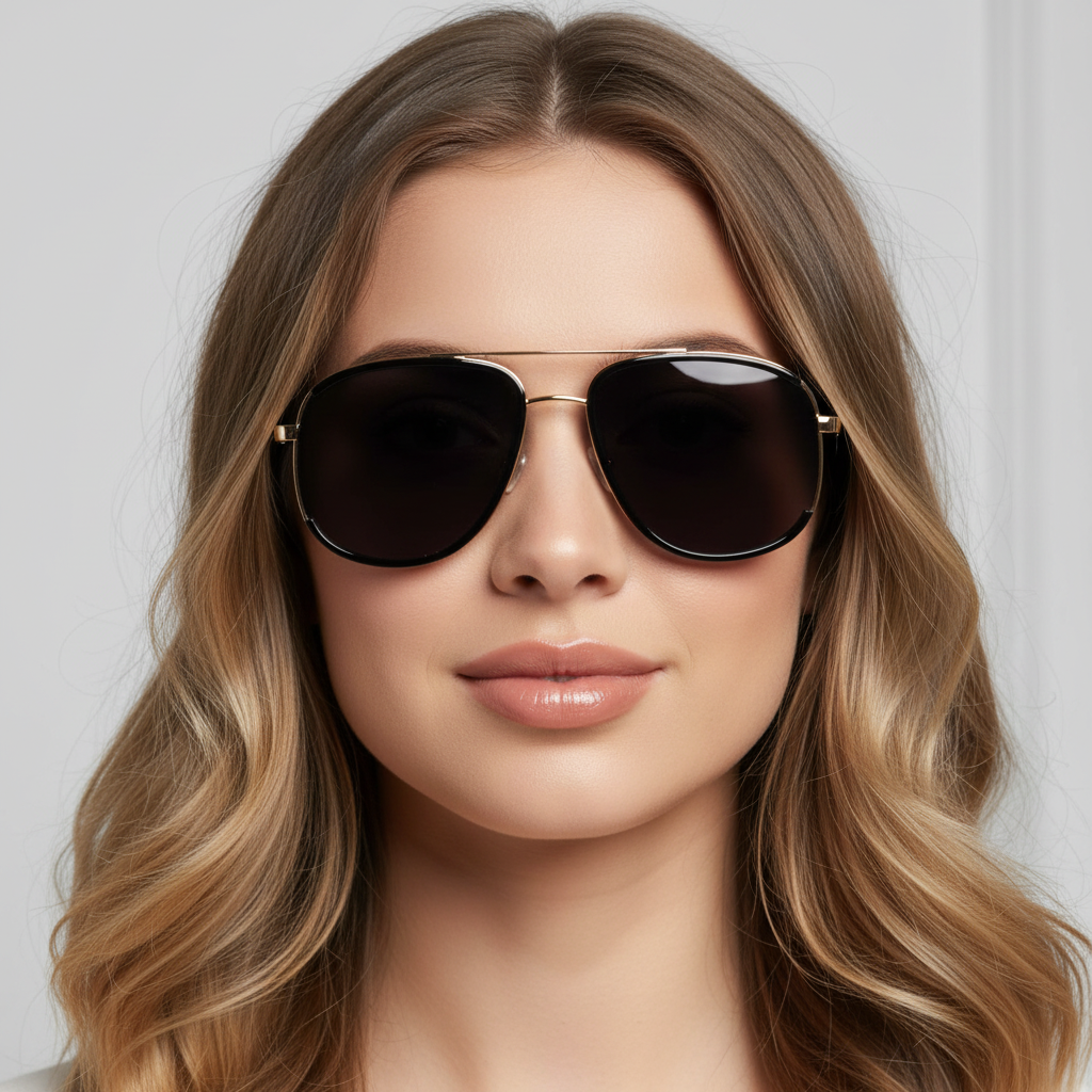 Designer Aviator Pilot Golden / Black Sunglasses For Men & Women LKS1759-BLK