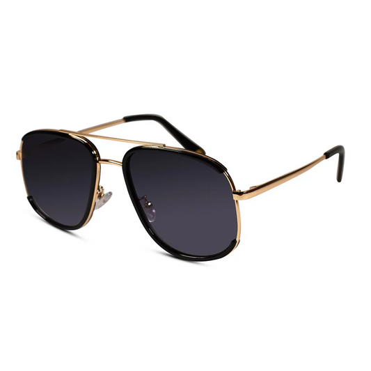 Designer Aviator Pilot Golden / Black Sunglasses For Men & Women