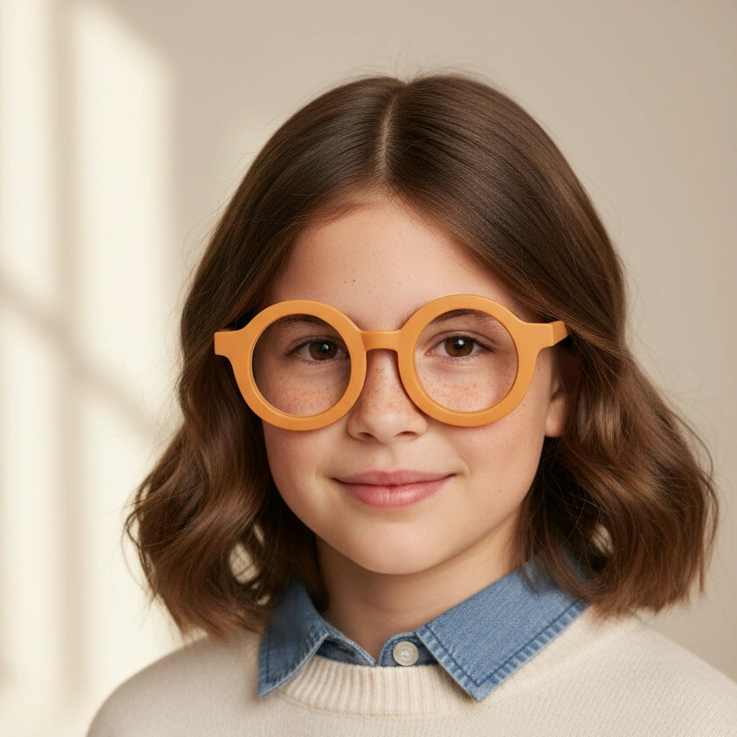 Matt Round Yellow Color Eyeglasses For Kids LKE83108-Yellow