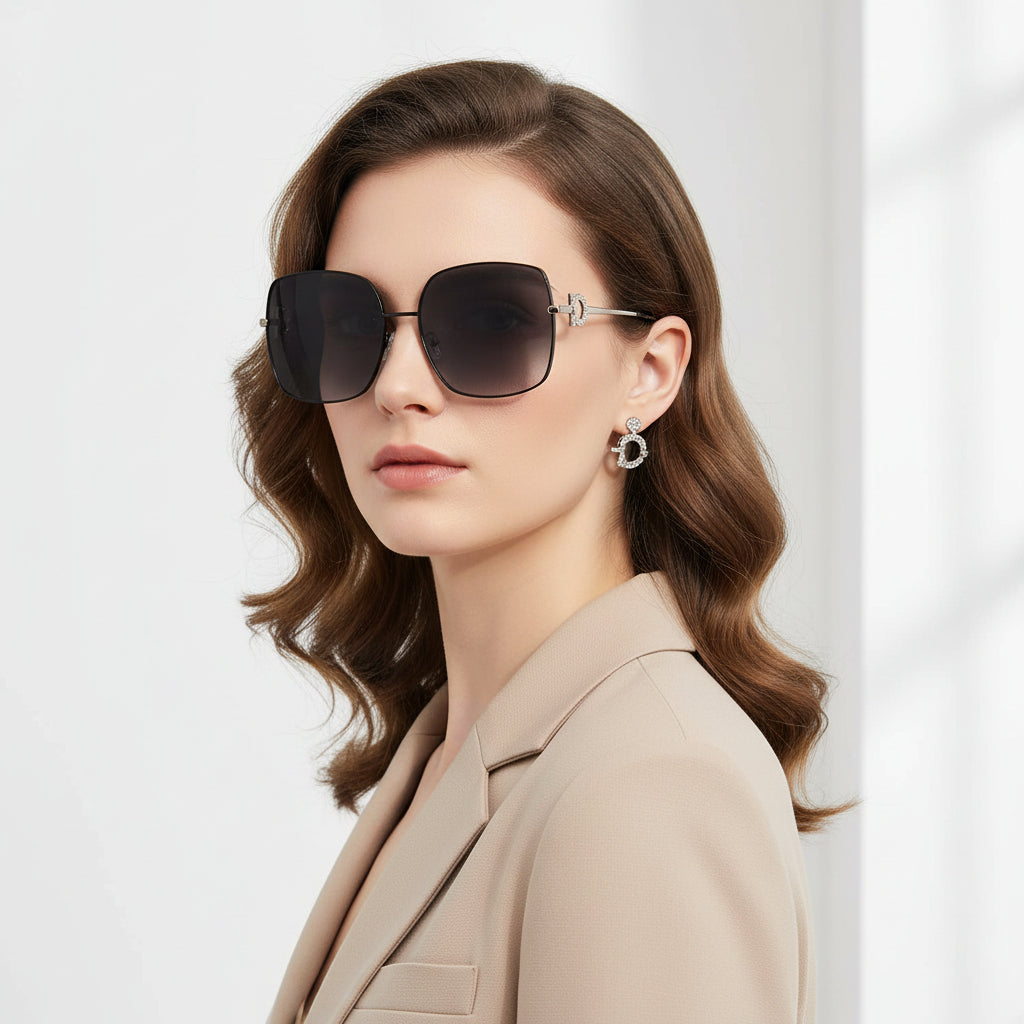 Designer Oversize  Black Square Sunglasses For Women ELS1535-BLK