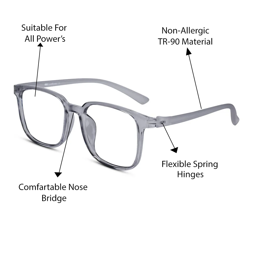 Transparent Grey Square Eyeglasses For Men & Women
