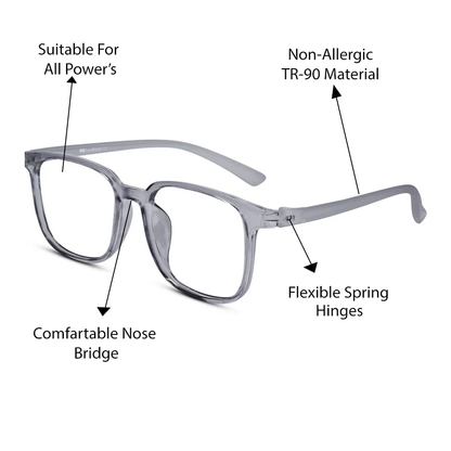 Transparent Grey Square Eyeglasses For Men & Women