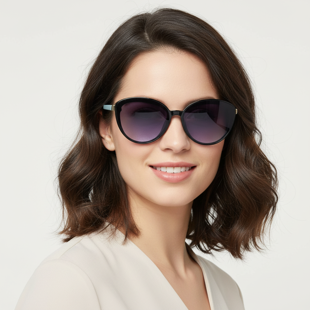 Designer Cat Eye Black-Green Sunglasses For Women LKS53047-BLUE