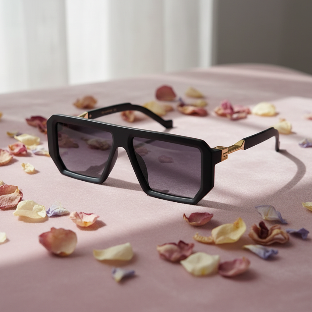 Designer Retro Matt  Black Sunglasses For Men LKS8725-BLK