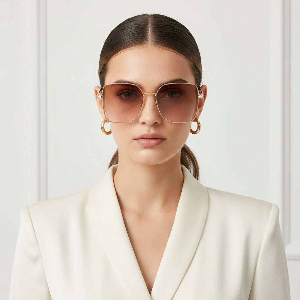 STAR | Metal Sleek Oversize Square Sunglasses For Women ELS7514-ORG