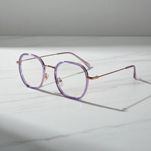 Purple Rose Gold Full Rim Hexagonal Eyeglasses For Women