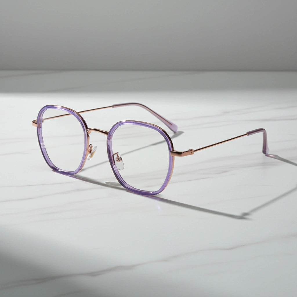 Purple Rose Gold Full Rim Hexagonal Eyeglasses For Women LKS2207-PURPL