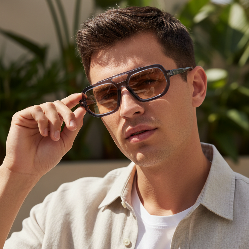 Luxury Matt Black Rectangular Sunglasses For Men & Women ELSSZ8822-BLK
