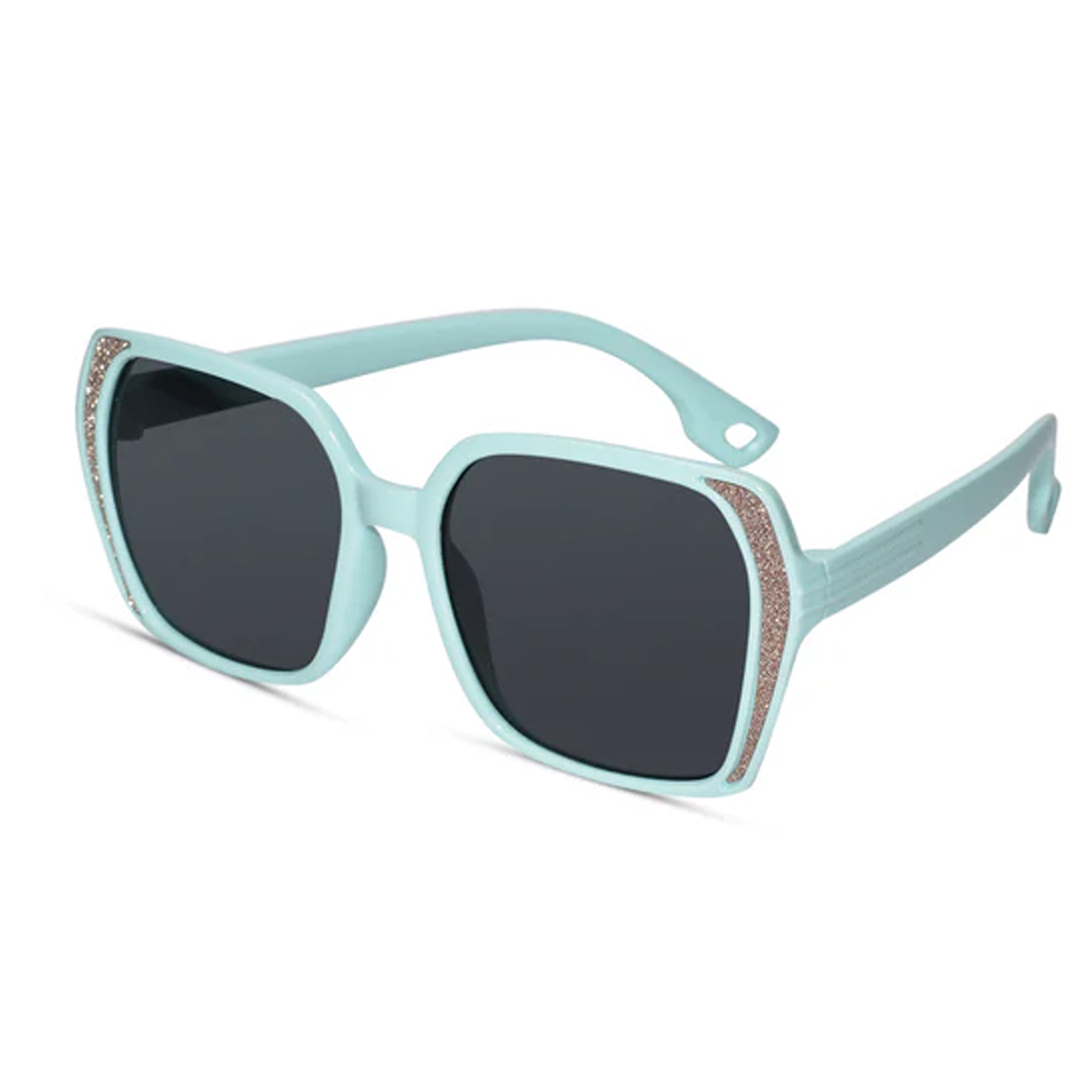 Aviator kids sunglasses with light green temple and black lenses