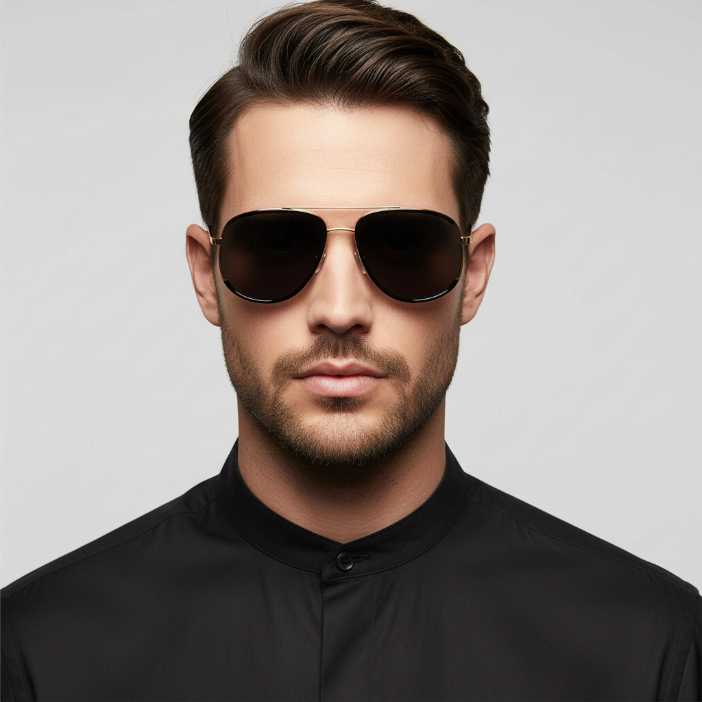 Designer Aviator Pilot Golden / Black Sunglasses For Men & Women LKS1759-BLK