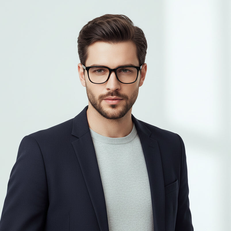 Black Rectangular Full Rim Eyeglasses For Men LKE20318-BLK