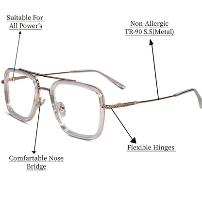 Transparent Gold Full Rim Rectangular Eyeglasses For Men