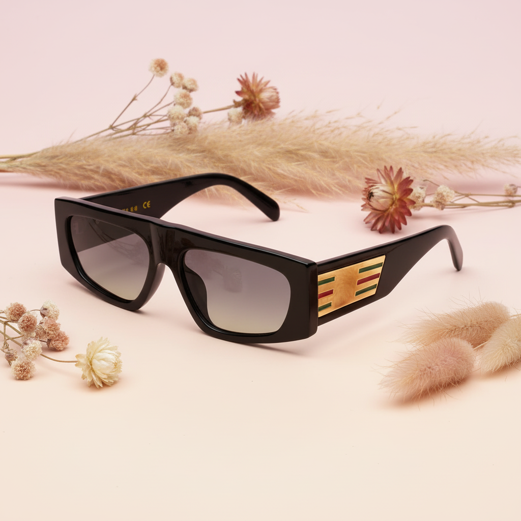 Designer Black Retro Bold Rectangular Black Sunglasses For Men LKSM47BLK-GOLD